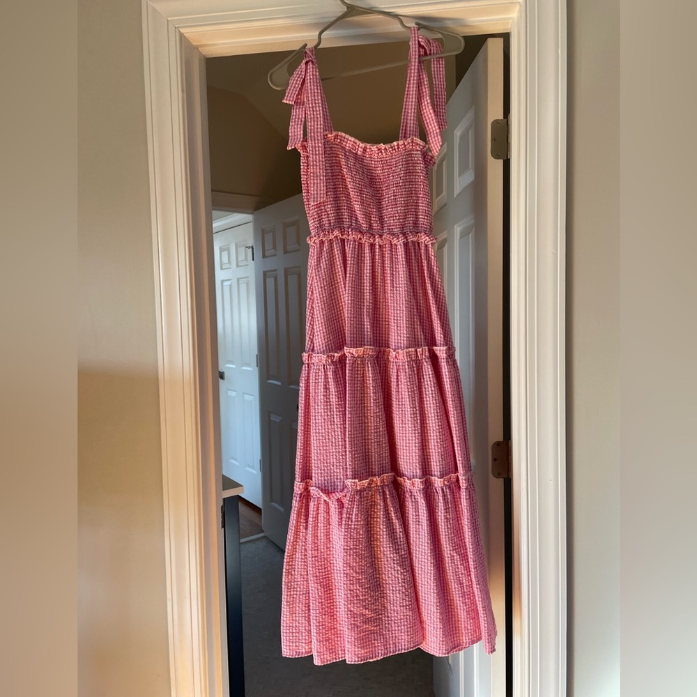 Gingham pink/white midi dress